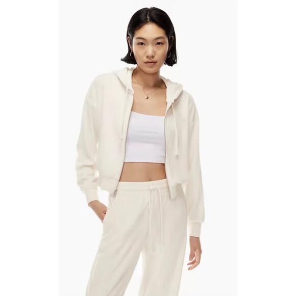 Aritzia Wilfred Free Aura French Terry Full Zip Crop Hoodie in Birch XXS - Picture 1 of 8